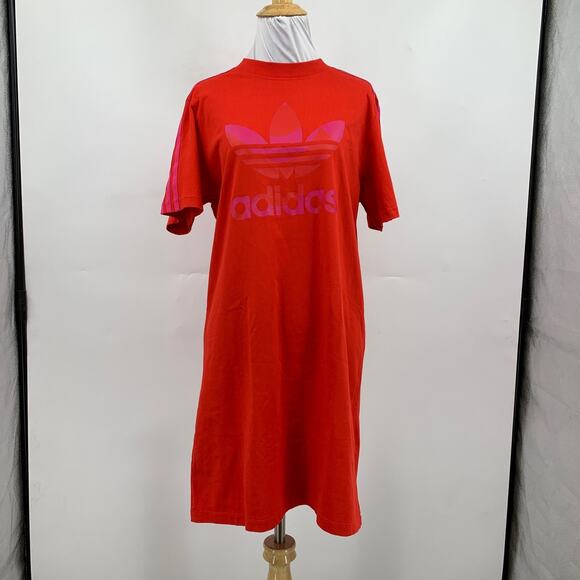 Adidas x Marimekko T Shirt Dress Womens S Small Red Pink Finnish Trefoil Infill - Picture 2 of 11